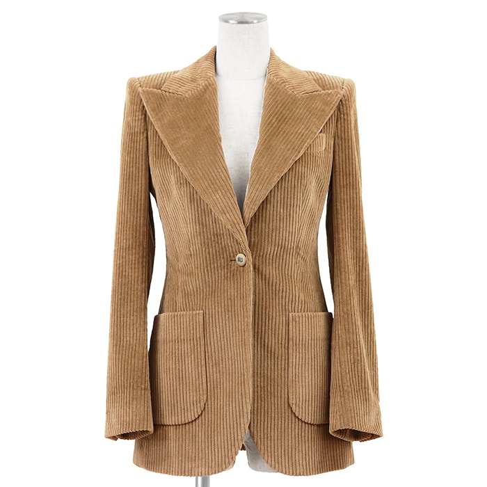 【未使用】DOLCE&GABBANA ドルチェアンドガッバーナ テーラードジャケット サイズ 36 レディース コーデュロイ ストレッチ DGメタルロゴボタン ウエストシェイプ レオパードライニング アウター ボタン付属 ライトブラウン 茶色 イタリア製