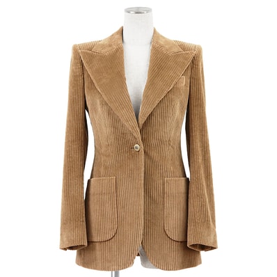 【未使用】DOLCE&GABBANA ドルチェアンドガッバーナ テーラードジャケット サイズ 36 レディース コーデュロイ ストレッチ DGメタルロゴボタン ウエストシェイプ レオパードライニング アウター ボタン付属 ライトブラウン 茶色 イタリア製