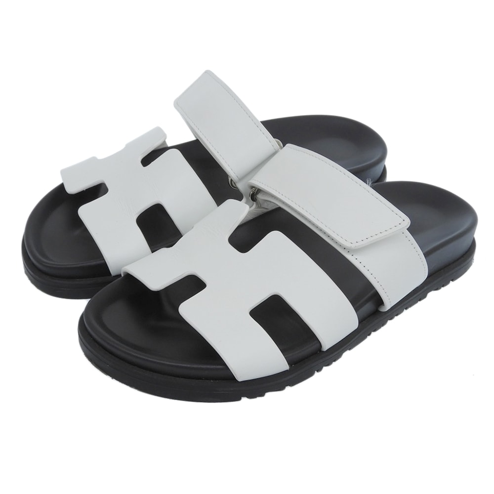 エルメス シプレ フラット レザー Hサンダル シューズ レディース ホワイト 36 36