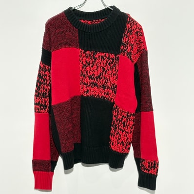 sacai 22SS Buffalo Check Knit Pullover Black×Red