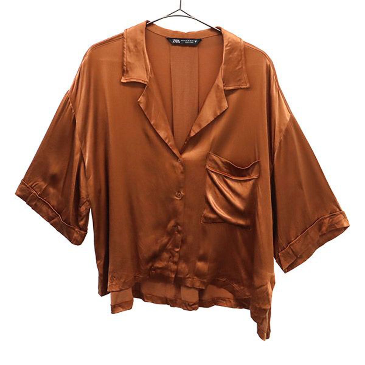 ZARA 半袖 サテン オープンカラーシャツ