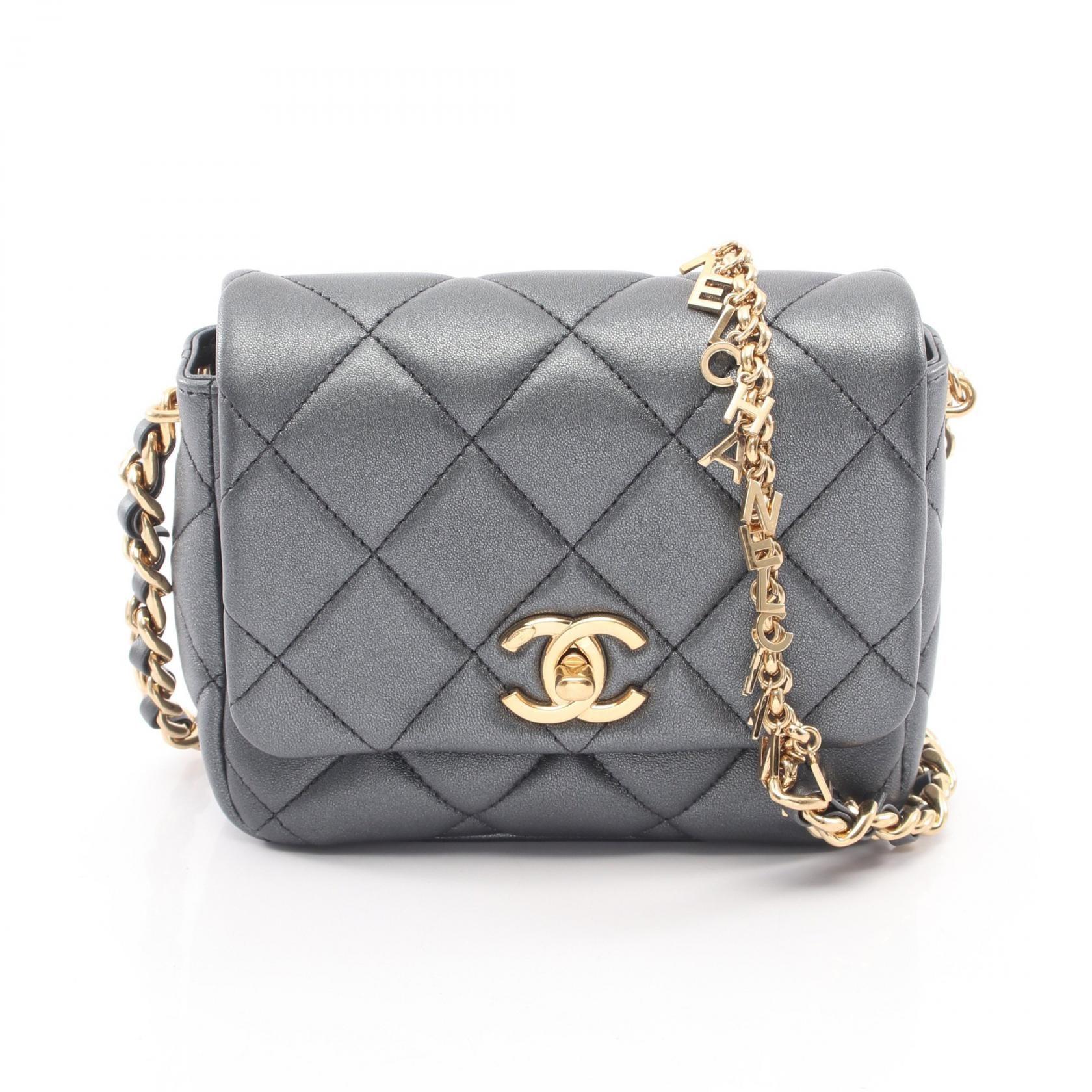シャネル CHANEL ミニマトラッセ メタリック ショルダーバッグ バッグ ラムスキン(羊革) レディース グレー系 【中古】