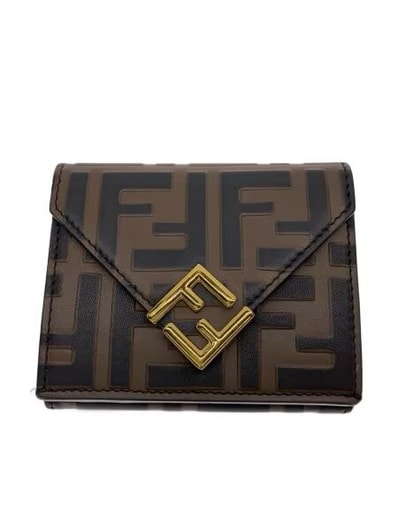 FENDI FF Diamonds Zip Around Medium FF Leather "Brown"