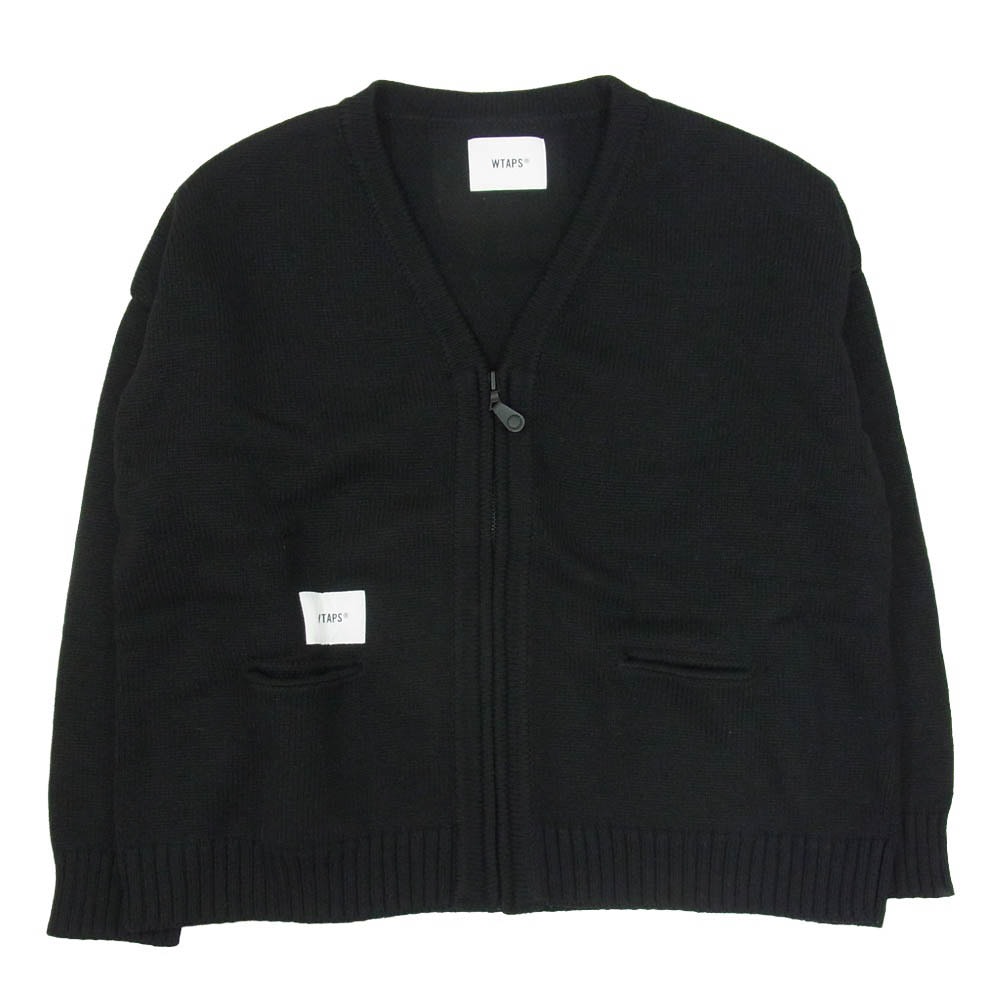 WTAPS ダブルタップス 23AW 232MADT-KNM03 PALMER SWEATER POLY ハンドウォーマー ポリエステル ニット カーディガン セーター ブラック系 XL【中古】