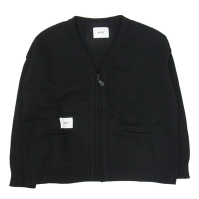 WTAPS ダブルタップス 23AW 232MADT-KNM03 PALMER SWEATER POLY ハンドウォーマー ポリエステル ニット カーディガン セーター ブラック系 XL【中古】