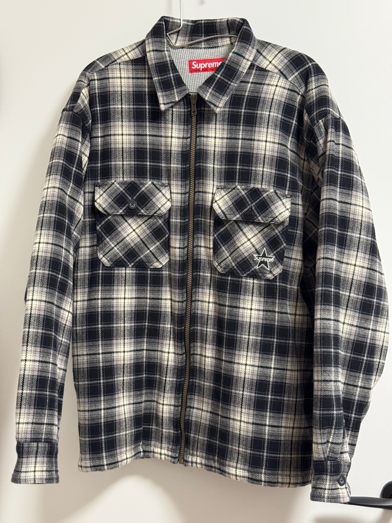 Supreme Thermal Lined Zip Up Flannel Shirt "Black"