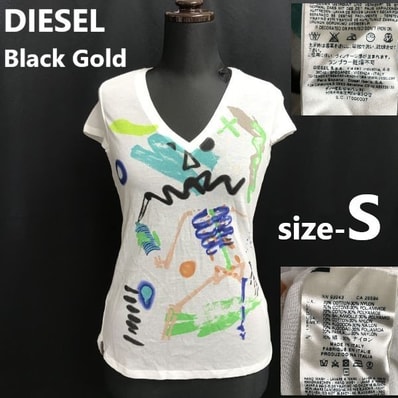 美品★イタリア製★ディーゼル/DIESEL Black Gold★シースルー/Vネック/半袖Tシャツ/カットソー【レディースS/white】tops/Shirts◆cBH881