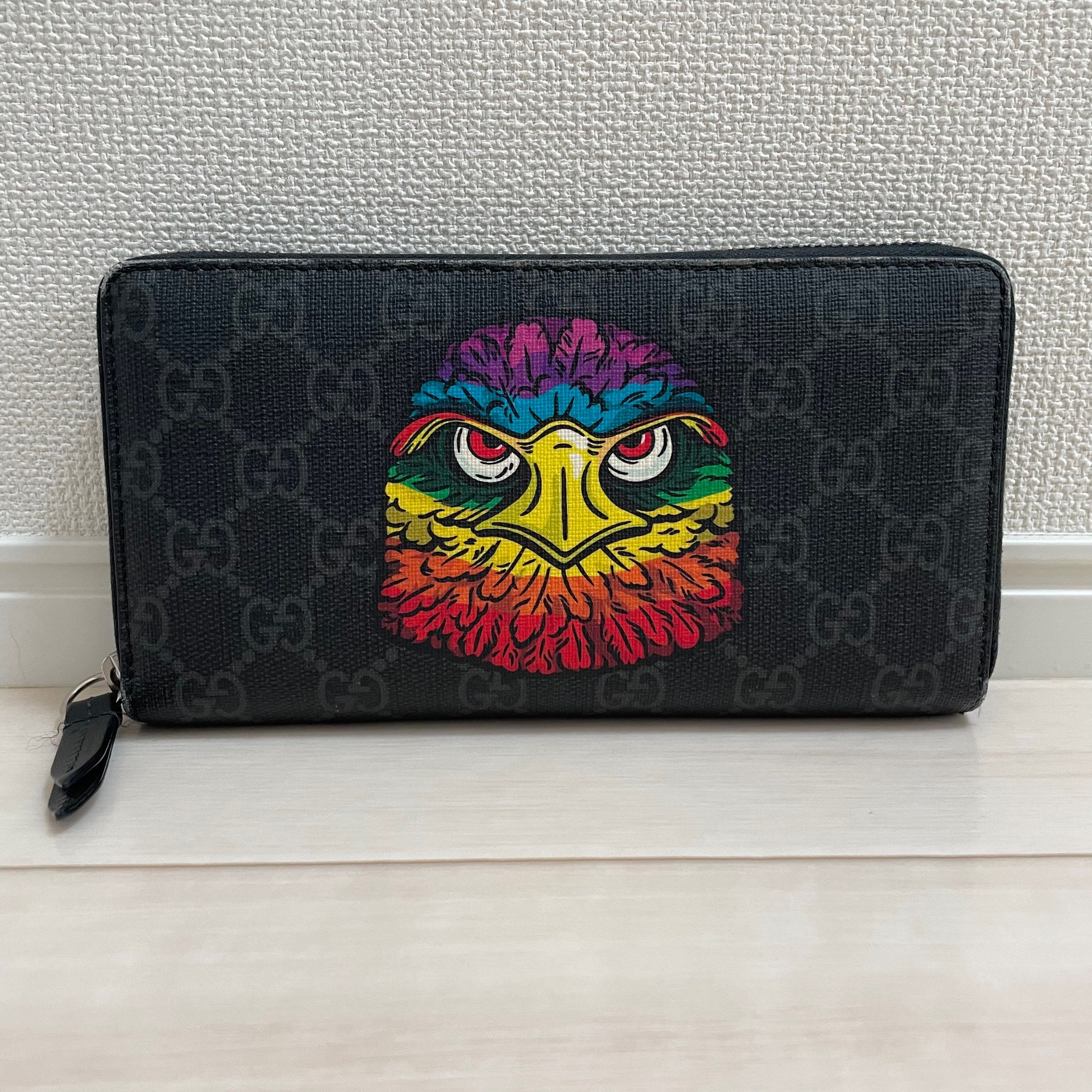 GUCCI Bestiary Eagle Print GG Supreme Zip Around Wallet "Black"