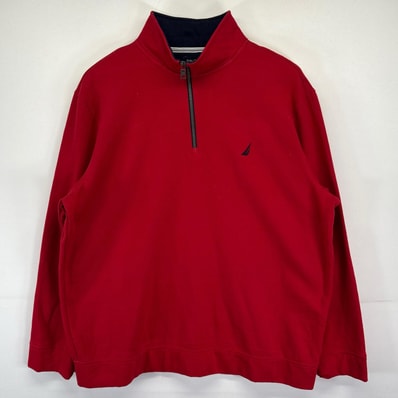 古着 ノーティカ NAUTICA スウェット 大きいサイズ ハーフジップ プルオーバー ワンポイントロゴ刺繍 2XL レッド メンズ