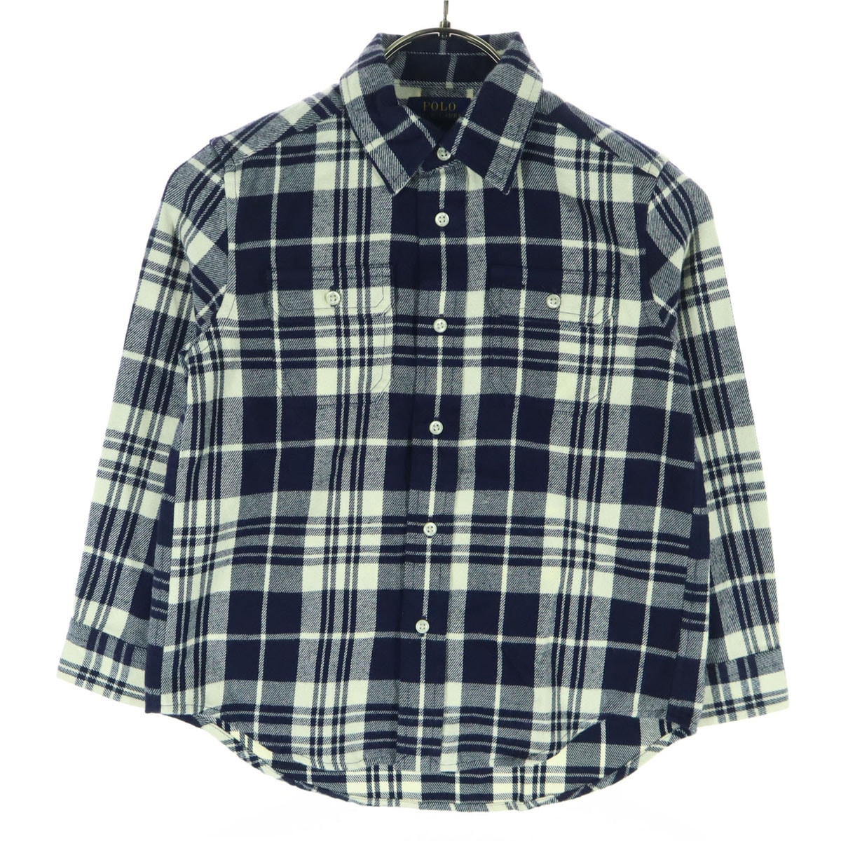 美品 POLO RALPH LAUREN ポロラルフローレン チェック柄 長袖 コットンシャツ 120 ネイビー系