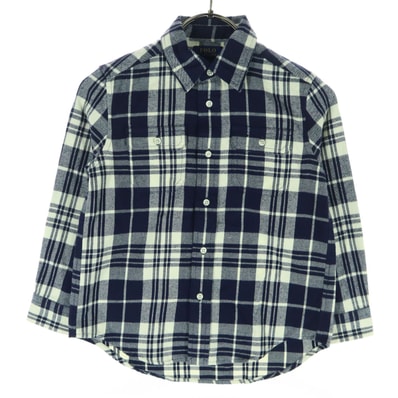 美品 POLO RALPH LAUREN ポロラルフローレン チェック柄 長袖 コットンシャツ 120 ネイビー系