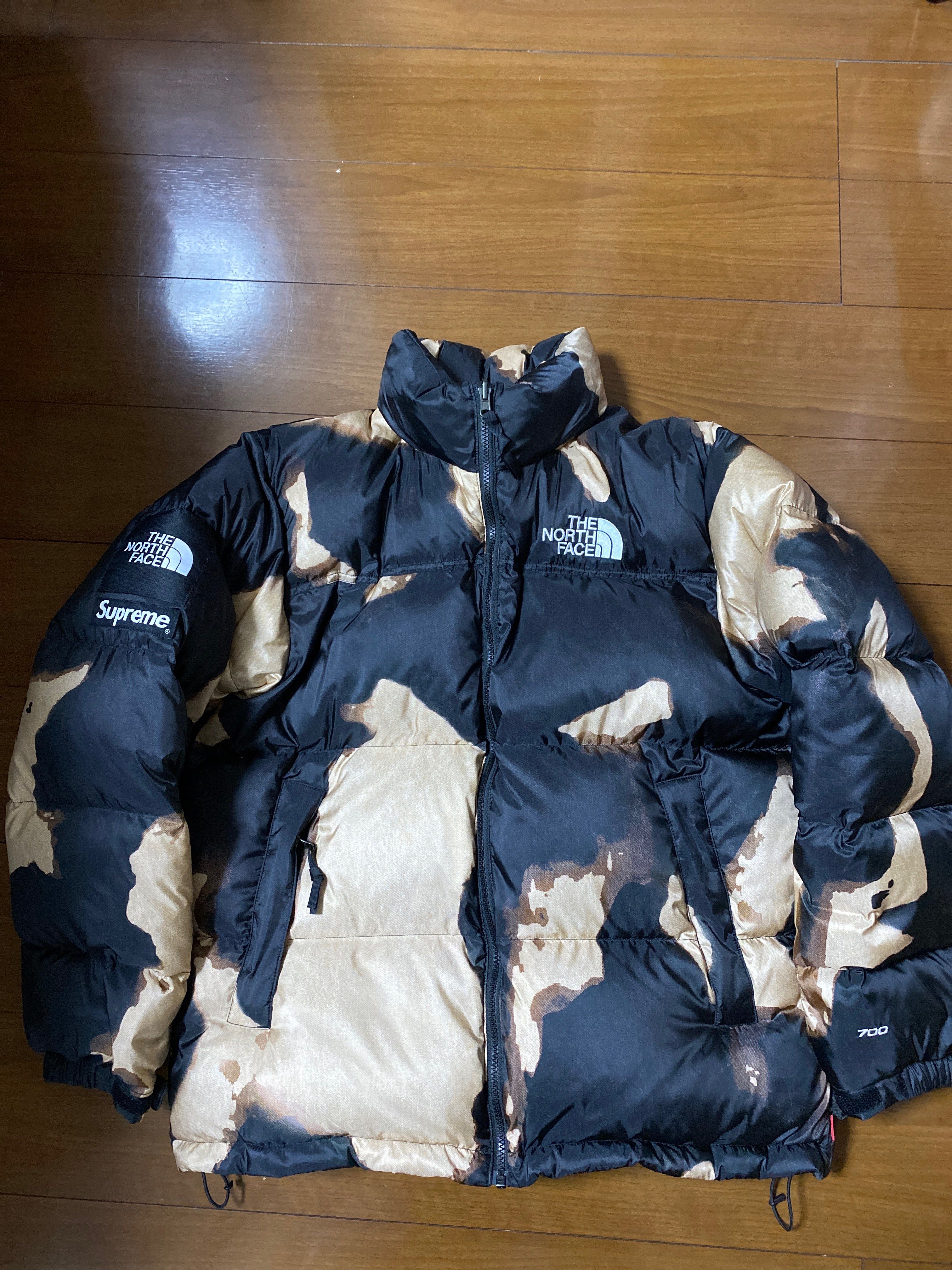 Supreme x The North Face Bleached Denim Print Nuptse Jacket "Black"