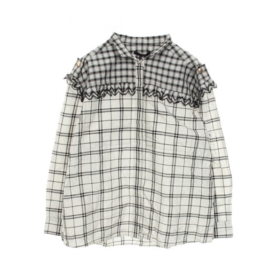 ルイ・ヴィトン LOUIS VUITTON スタンドカラー チェック フリル 長袖 ブラウス 衣料品 トップス シルク レディース ホワイト系 / ブラック系 RW222JMQ5FNBB02 【中古】