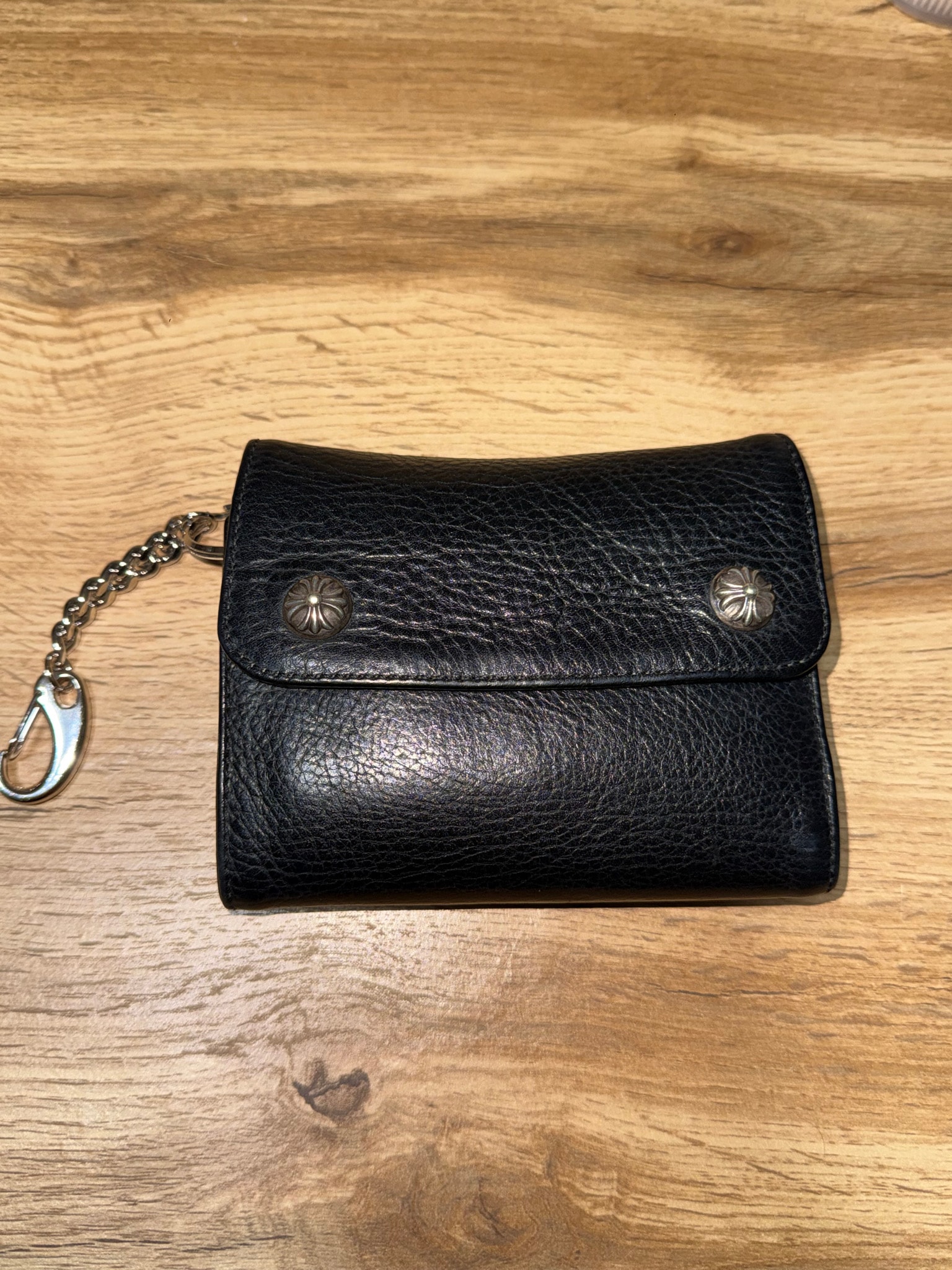 Chrome Hearts Wave Mini Cross Ball Button Leather Wallet "Black"