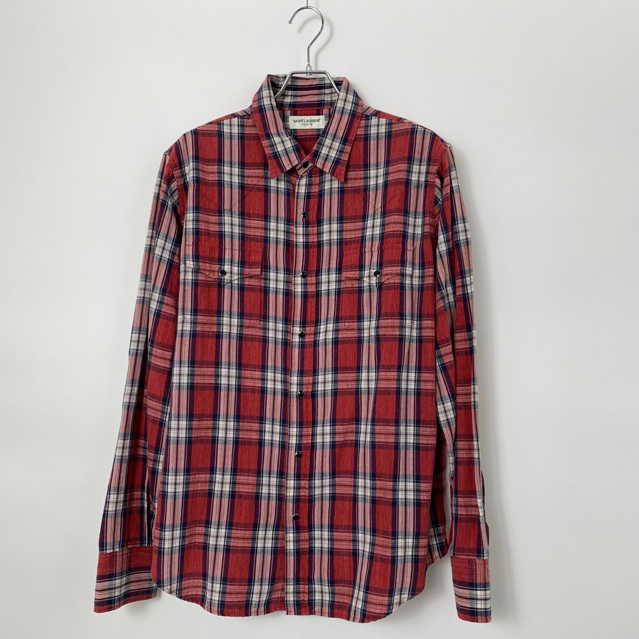 SAINT LAURENT Flannel checked western shirt Red × Navy