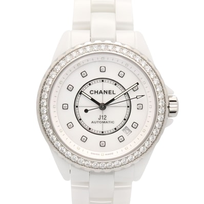 シャネル CHANEL J12 キャリバー12.1 12P/ベゼルダイヤ 腕時計 時計 セラミック ダイヤモンド メンズ ホワイト系 H7189 【中古】