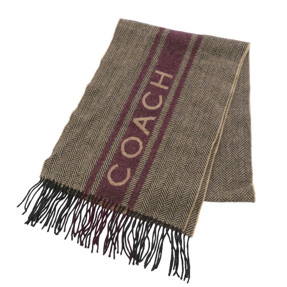 COACH コーチ マフラー カシミヤ混 マフラー ブラウン系 エンジ系【中古】