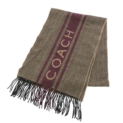 COACH コーチ マフラー カシミヤ混 マフラー ブラウン系 エンジ系【中古】