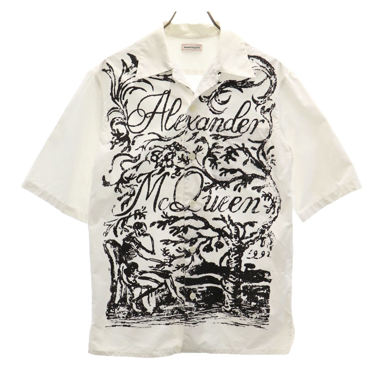 Alexander McQueen アレキサンダーマックイーン スカル 半袖 オープンカラーシャツ 15+ ホワイト