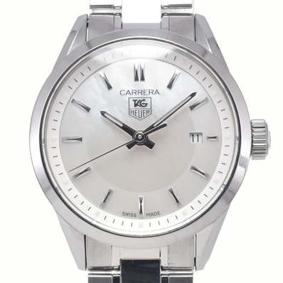 タグホイヤー TAG HEUER WV1415.BA0793 カレラ デイト ホワイトシェル クォーツ レディース 美品 箱付き 腕時計 M#148149