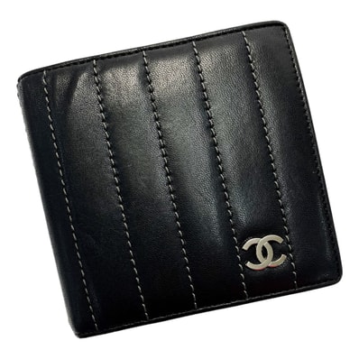 CHANEL シャネル マドモアゼルライン T12338 ブラック 2つ折り財布 レザー レディース メンズ シルバー金具