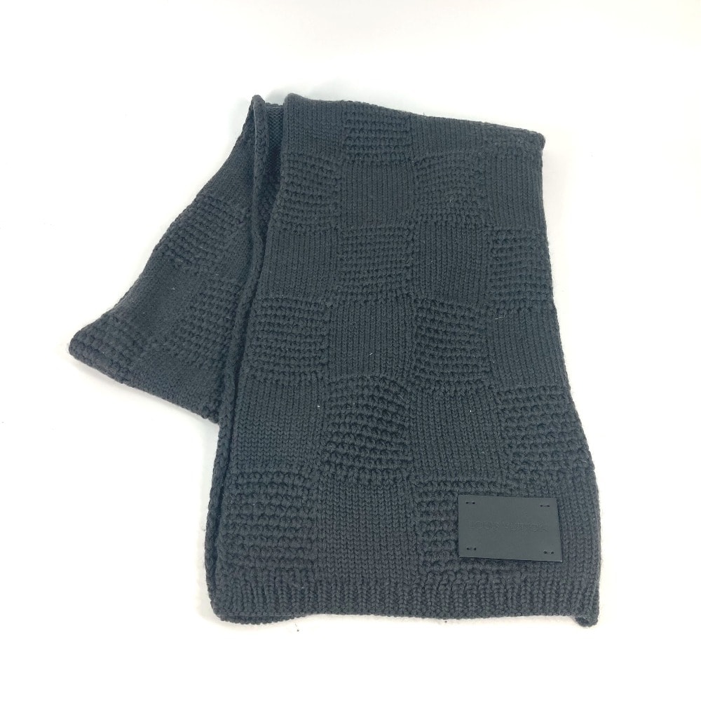 ルイヴィトン LOUIS VUITTON ダミエ レザータグ 革タグ マフラー ウール グレー