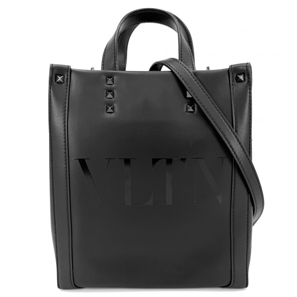 Valentino Garavani ヴァレンティノ・ガラヴァーニ 2WAY スタッズ VLTNミニトートバッグ ハンドバッグ ショルダーバッグ 斜め掛け レザー    ブラック 黒 ブラック金具 レディース【中古品】