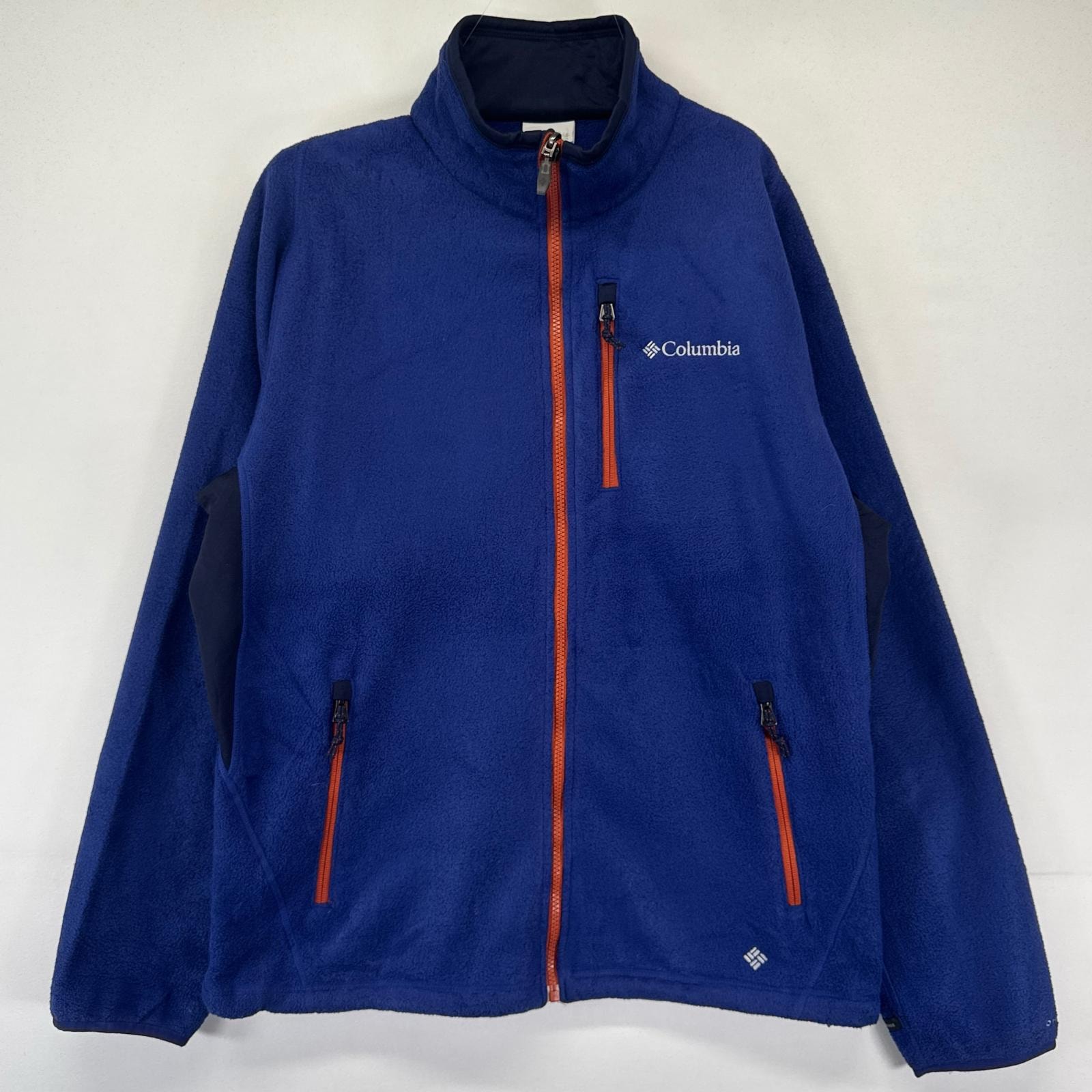 古着 コロンビア Columbia フリース ジャケット ロゴ 胸ポケット ドローコード アウトドア L  ブルー系 メンズ
