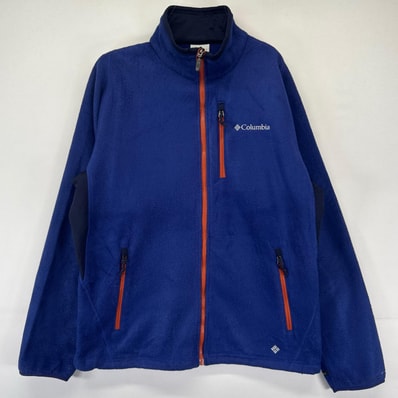 古着 コロンビア Columbia フリース ジャケット ロゴ 胸ポケット ドローコード アウトドア L ブルー系 メンズ