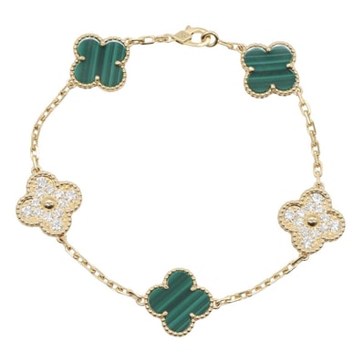 ヴァンクリーフ&アーペル Van Cleef & Arpels ヴィンテージアルハンブラ 5モチーフ マラカイト ダイヤ ブレスレット アクセサリー K18(イエローゴールド) ダイヤモンド マラカイト レディース ゴールド系 /