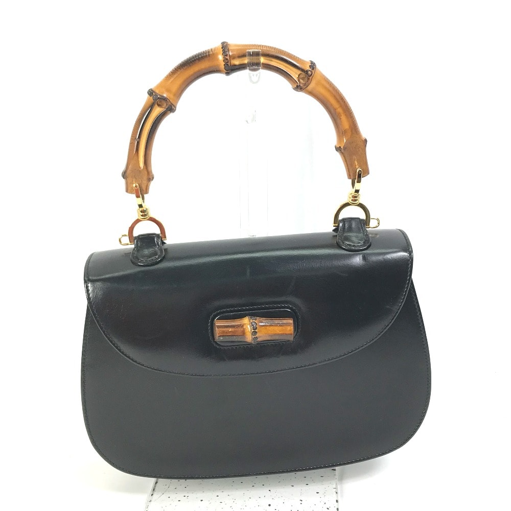 グッチ GUCCI バンブー 000・1951 ターンロック オールドグッチ トップハンドル カバン ハンドバッグ レザー ブラック