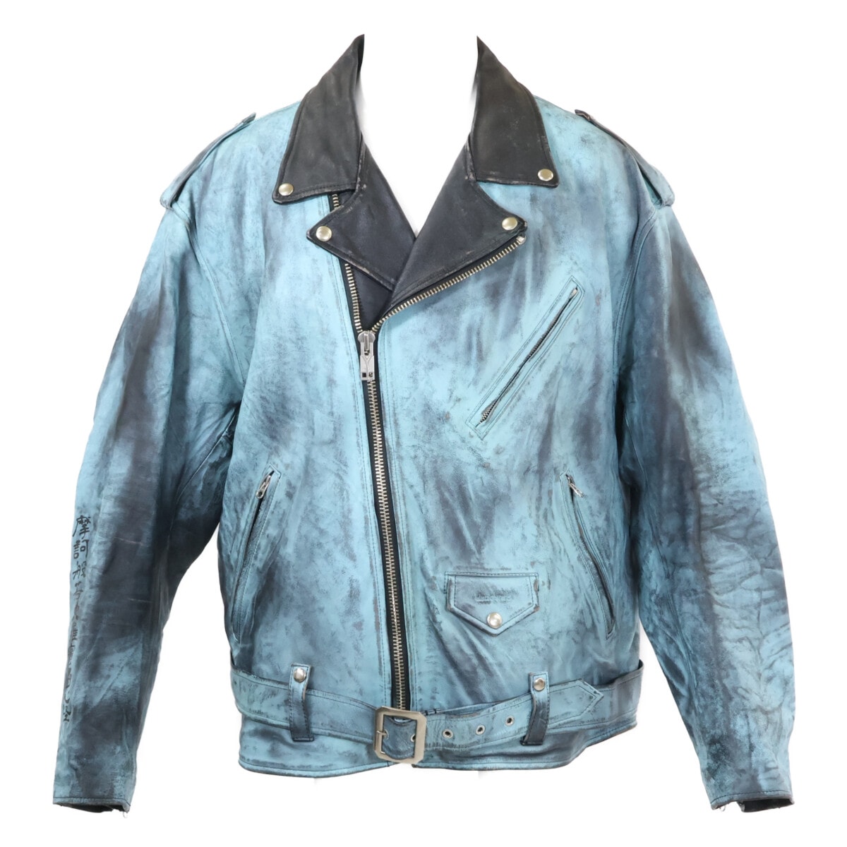 シュプリーム xBLACKMEANS ブラックミーンズ【美品/国内正規/23FW】PAINTED ペイントレザー ダブルライダースジャケット XL