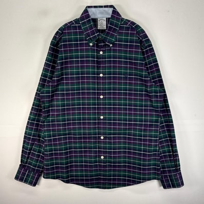 古着 ブルックスブラザーズ Brooks Brothers 長袖シャツ ワンポイント M ネイビー系 チェック メンズ