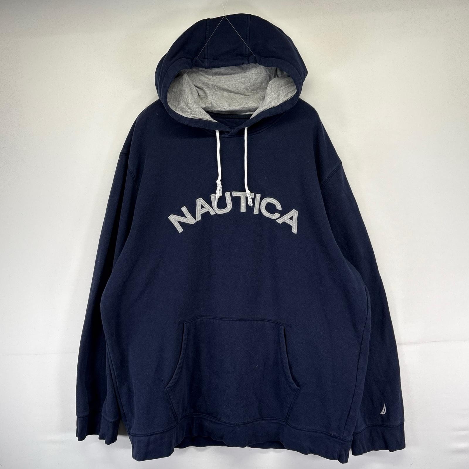古着 ノーティカ NAUTICA パーカー ビッグロゴ 大きいサイズ プルオーバー スウェット 3XL  ネイビー系 メンズ