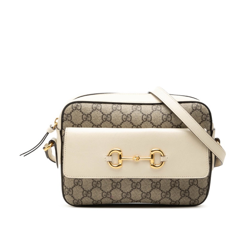 グッチ GGスプリーム ホースビット 斜め掛け ショルダーバッグ 645454 ベージュ ホワイト PVC レザー レディース GUCCI 中古
