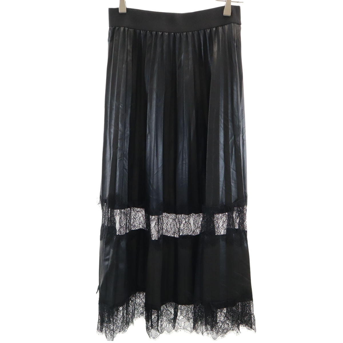 ZARA ザラ ロング丈 フェイクレザー プリーツスカート XS ブラック レース