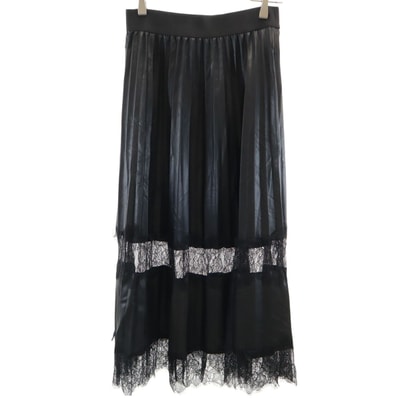 ZARA ザラ ロング丈 フェイクレザー プリーツスカート XS ブラック レース