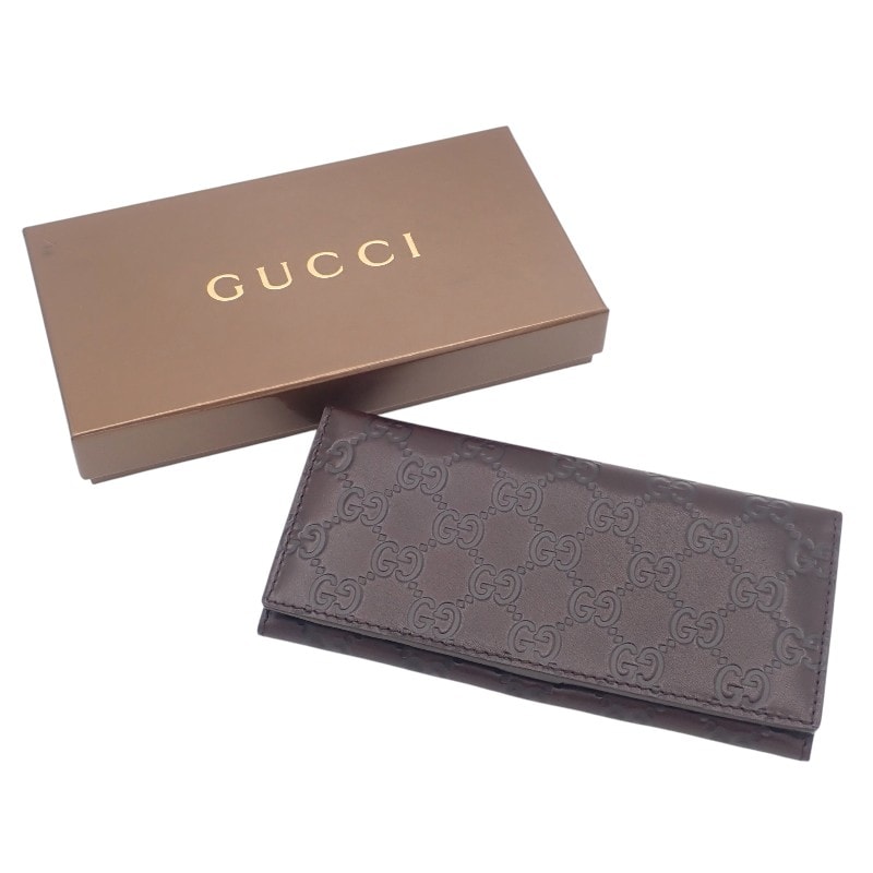 グッチ GUCCI グッチシマ ロングウォレット 146229 長財布 レザー ブラウン レディース メンズ【中古】【Aランク】