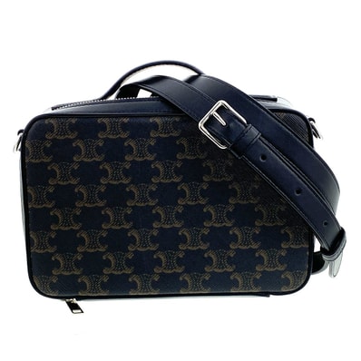 CELINE セリーヌ トリオンフ メッセンジャーボックス ハンドバッグ ショルダーバッグ 113872EVJ.38SI PVCコーティングキャンバス レザー ブラック ブラウン レディース【中古】
