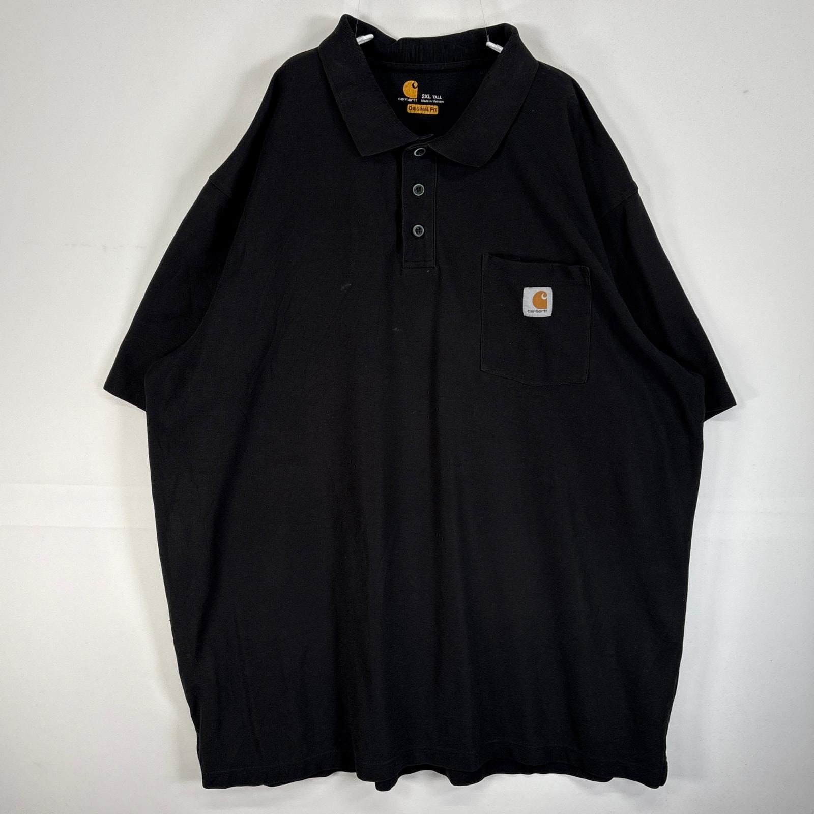 古着 カーハート Carhartt 半袖 ポロシャツ ワンポイント ロゴ 大きいサイズ 胸ポケ 2XL  ブラック 無地 メンズ