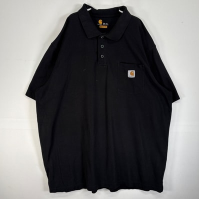 古着 カーハート Carhartt 半袖 ポロシャツ ワンポイント ロゴ 大きいサイズ 胸ポケ 2XL ブラック 無地 メンズ