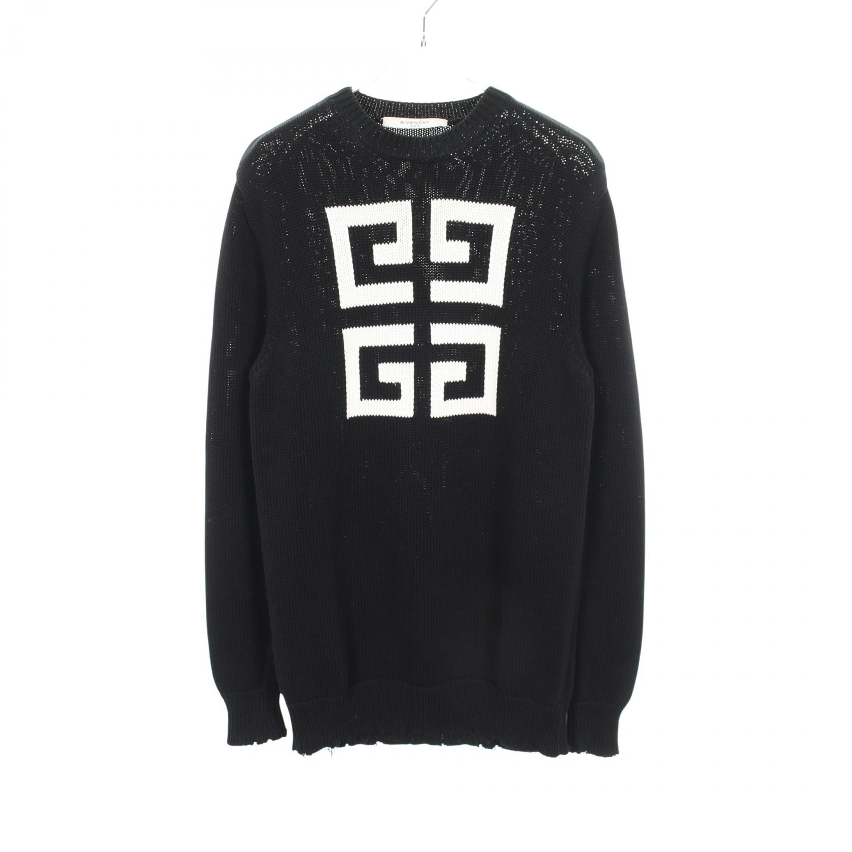 ジバンシィ GIVENCHY ロゴ ダメージ加工 ニット 衣料品 トップス コットン メンズ ブラック系 【中古】