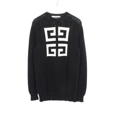 ジバンシィ GIVENCHY ロゴ ダメージ加工 ニット 衣料品 トップス コットン メンズ ブラック系 【中古】