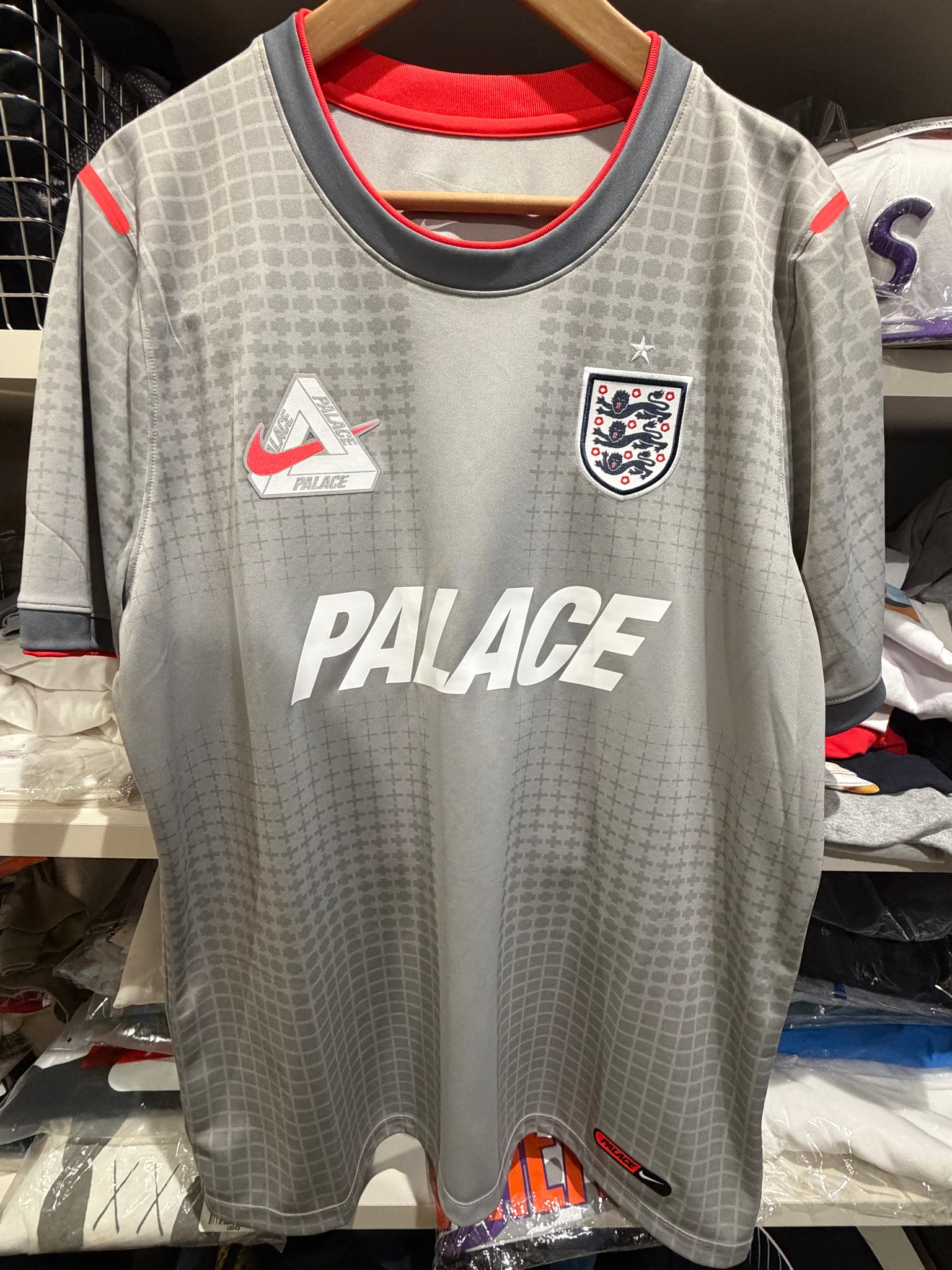 Nike x PALACE X2 World Cup Dri-Fit Academy Pro Short Sleeve Football Top England "Pewter Grey/Bright Crimson"