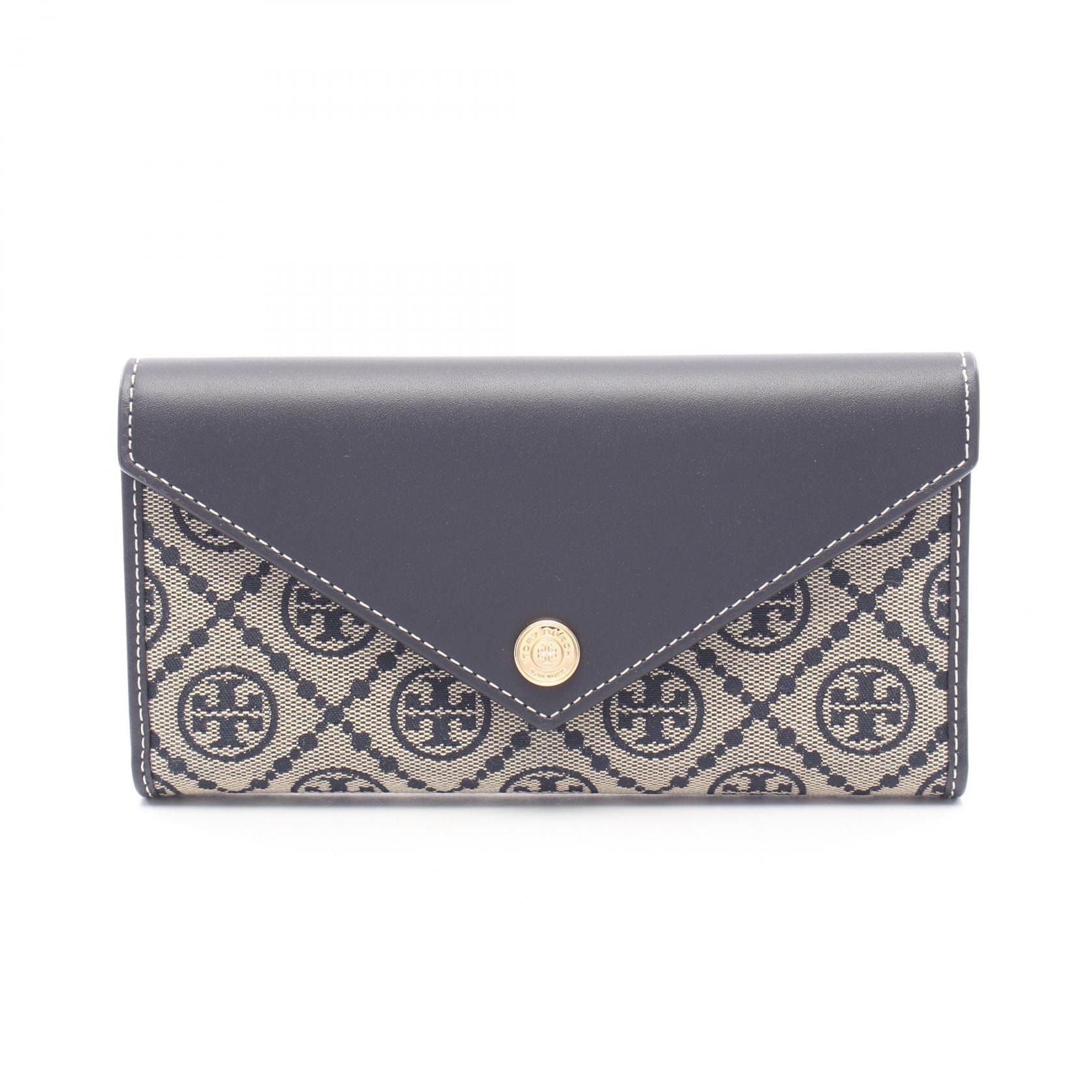 トリーバーチ Tory Burch Tモノグラム エンベロープ ロングウォレット 三つ折り長財布 財布 キャンバス レザー レディース ネイビー系 / ベージュ系 165023405 【新品】