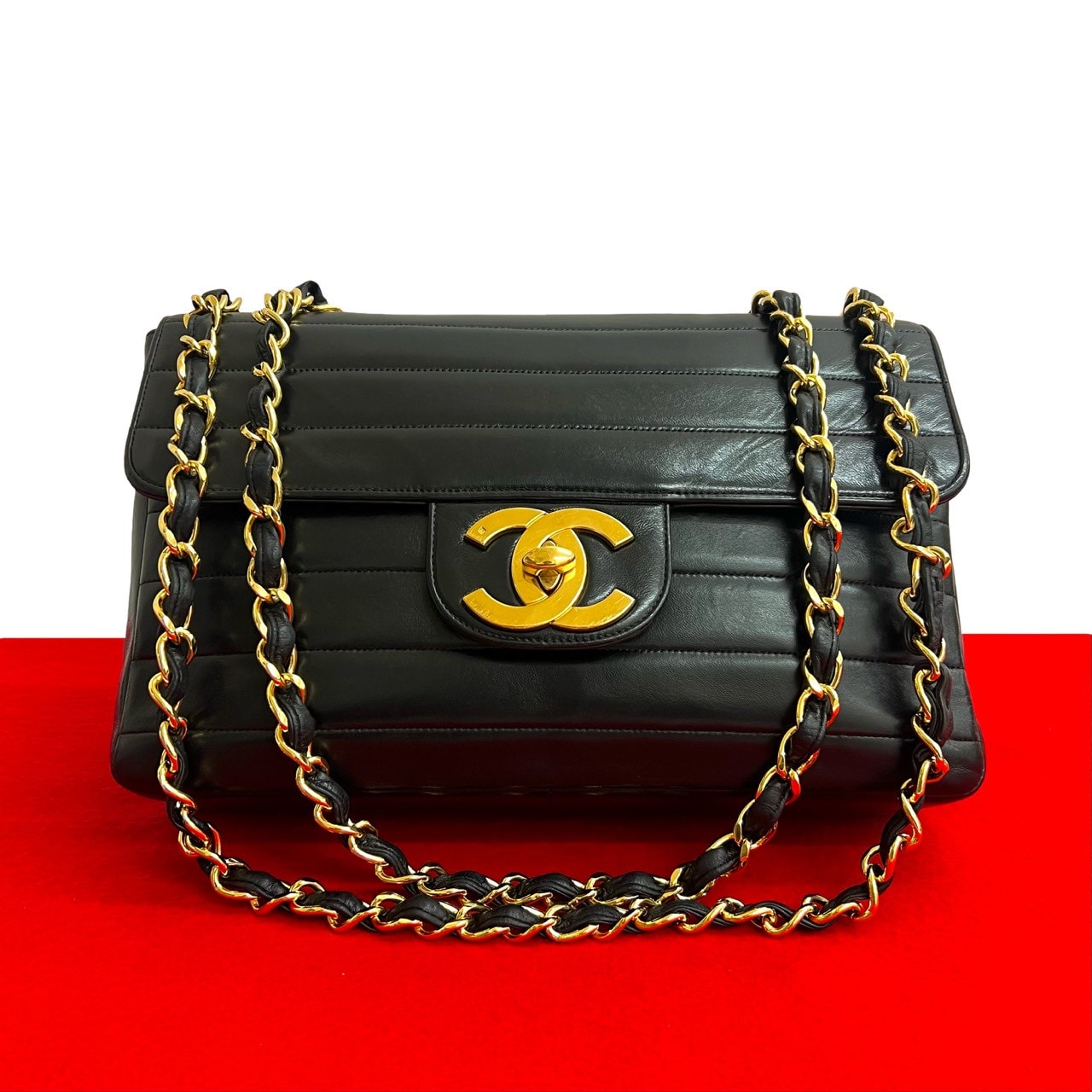 CHANEL シャネル ココマーク ボーダーステッチ ラムスキン ショルダーバッグ ブラック
 22237