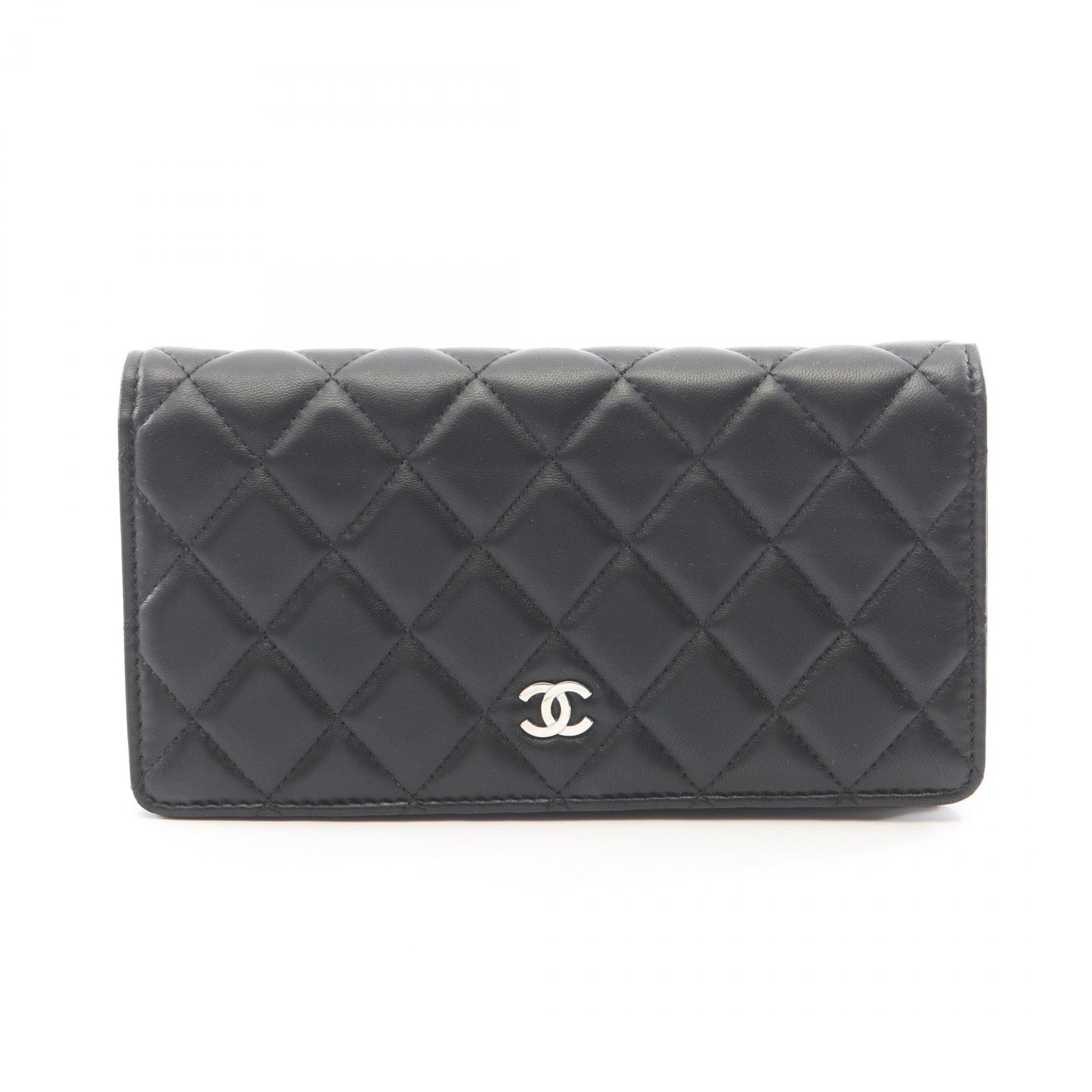 シャネル CHANEL マトラッセ 二つ折り長財布 財布 ラムスキン(羊革) レディース ブラック系 A31509 【中古】