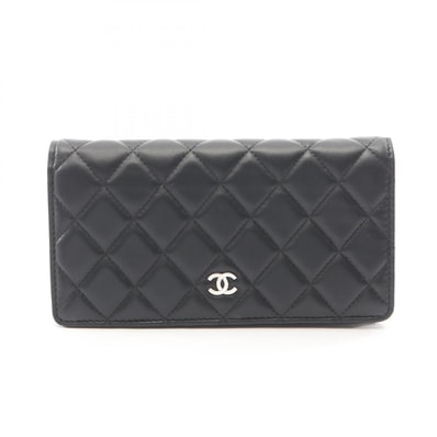 シャネル CHANEL マトラッセ 二つ折り長財布 財布 ラムスキン(羊革) レディース ブラック系 A31509 【中古】