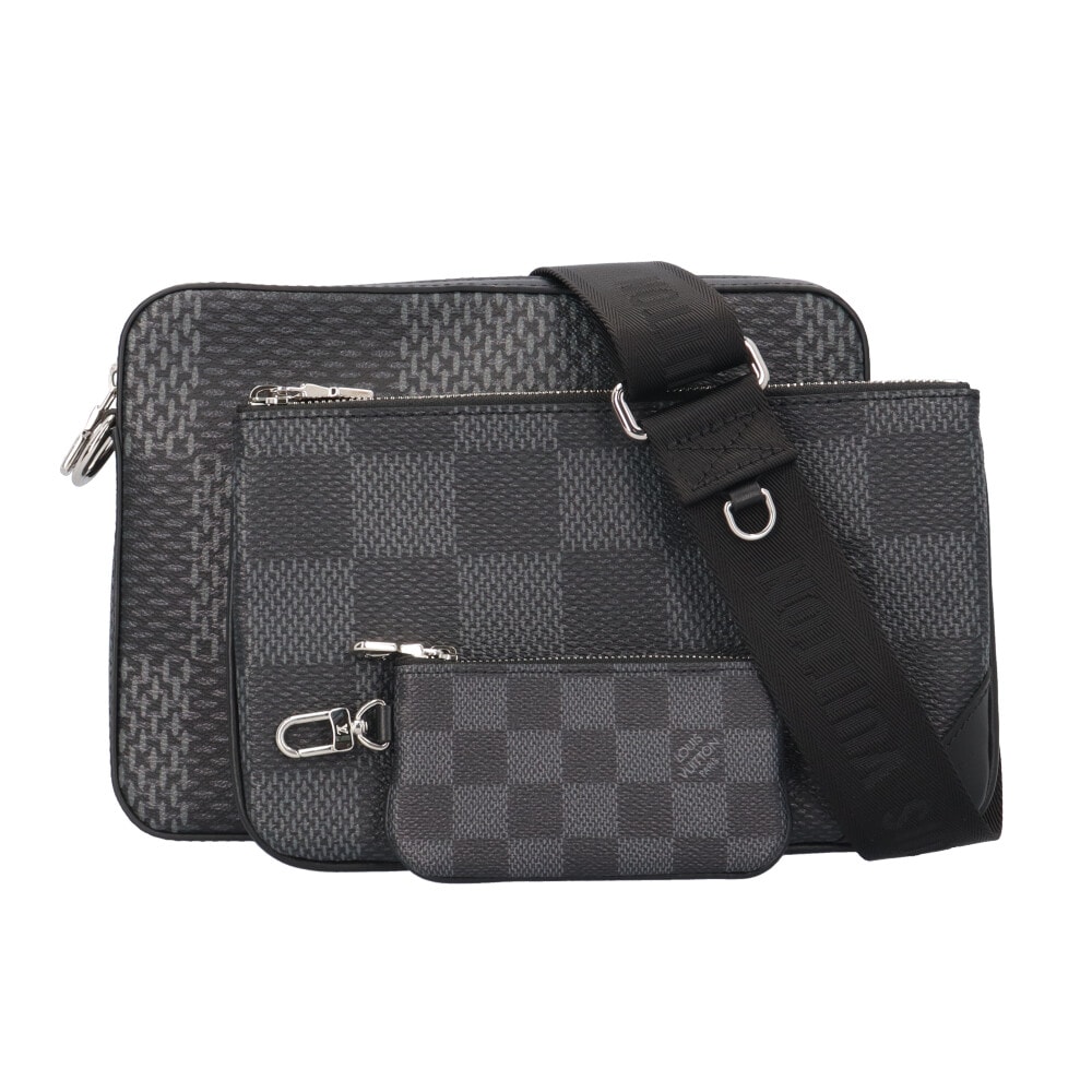 ルイヴィトン トリオメッセンジャー ダミエグラフィット3D ショルダーバッグ PVC N50017 ブラック メンズ LOUIS VUITTON  中古