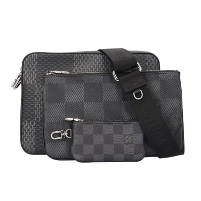 ルイヴィトン トリオメッセンジャー ダミエグラフィット3D ショルダーバッグ PVC N50017 ブラック メンズ LOUIS VUITTON 中古